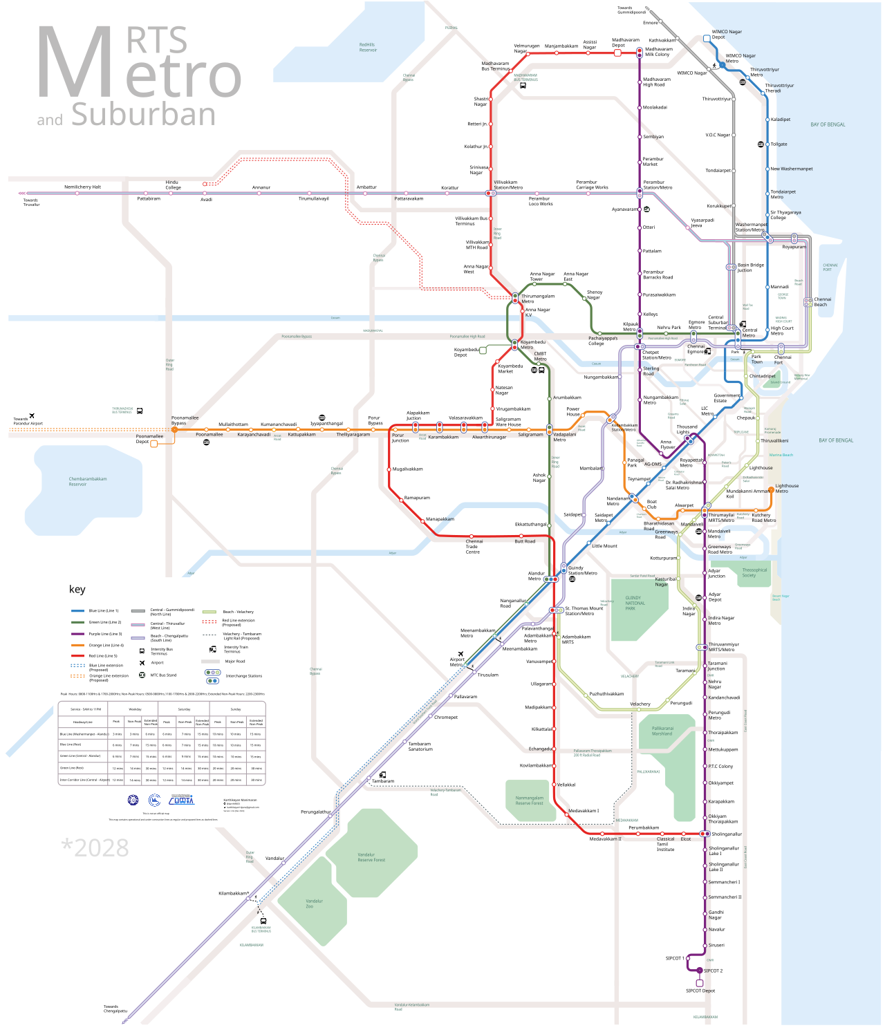 Chennai Metro Rail Network Route Map (Blue & Green Lines)