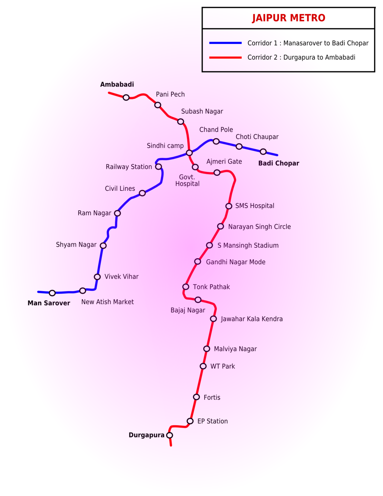 Jaipur Metro Rail Network Map (Pink Line)