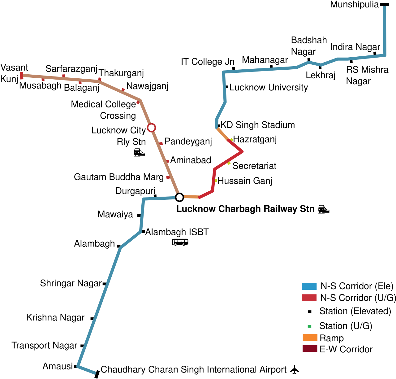 Lucknow Metro Rail Network Map (Red Line)